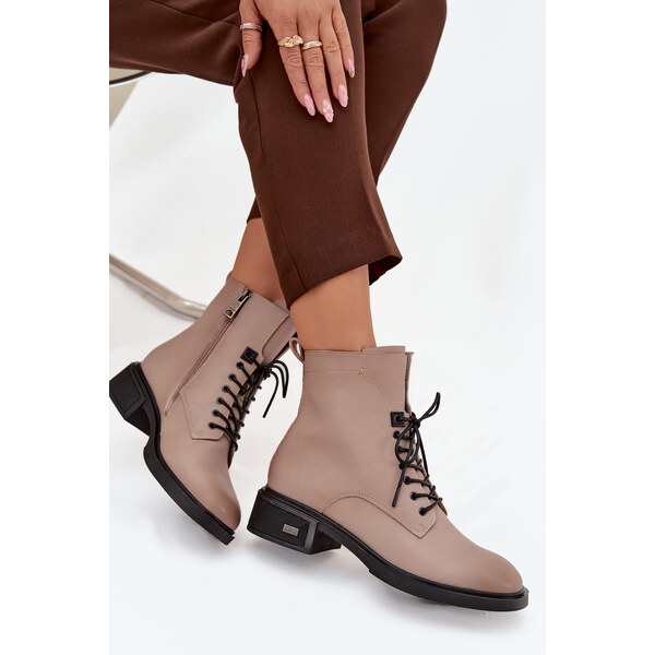 Dámske členkové čižmy z pravej kože na nízkom opätku vyteplené Vinceza 65927820