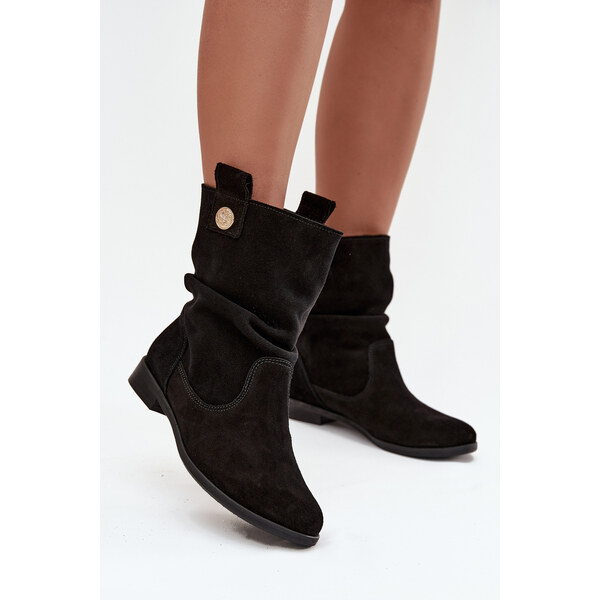 Kožené semišové dámske čižmy s žebrováním zateplené Zazoo 4210 Čierne 65927829