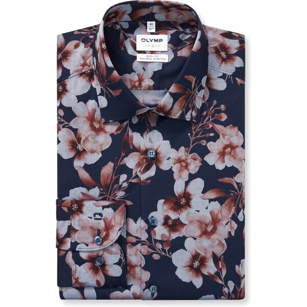Pánska modrá kvetovaná bavlnená košeľa OLYMP body fit 65728544