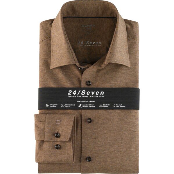Pánska hnedá Flex Jersey košeľa OLYMP modern fit 65728545