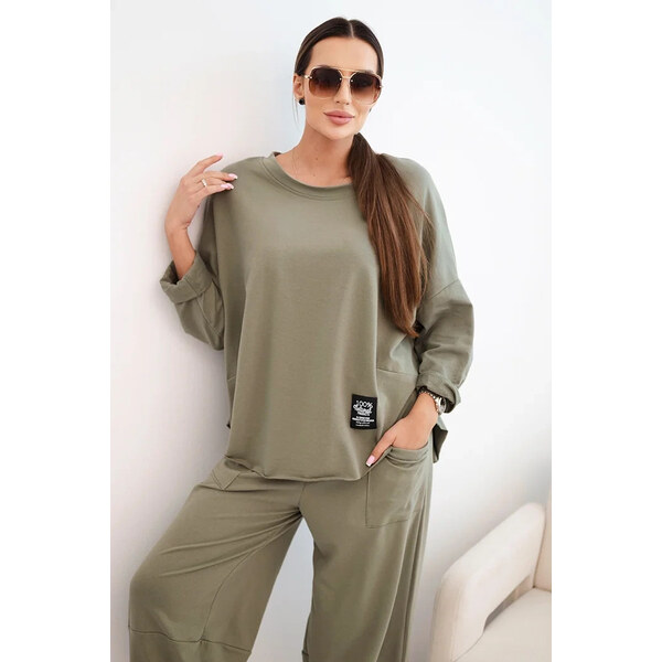 K-Fashion Bavlnená mikina + nohavice svetlej khaki farby 65729471
