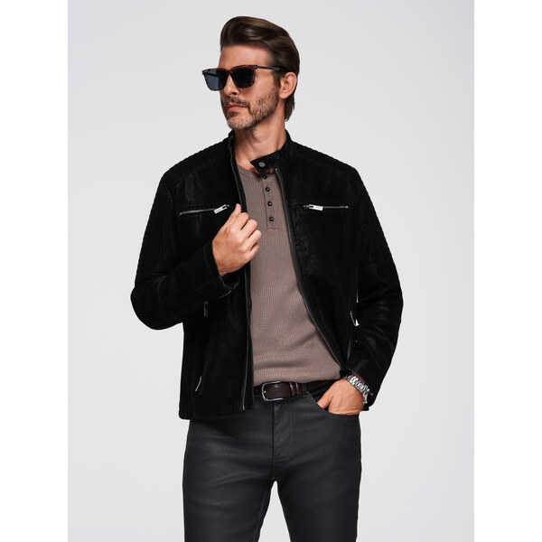 Ombre Mens retro-style biker jacket with stand-up collar - black 57892250