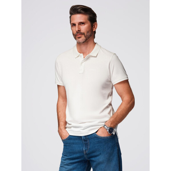 Ombre Polo shirt in cotton pique knit - ecru 64793375