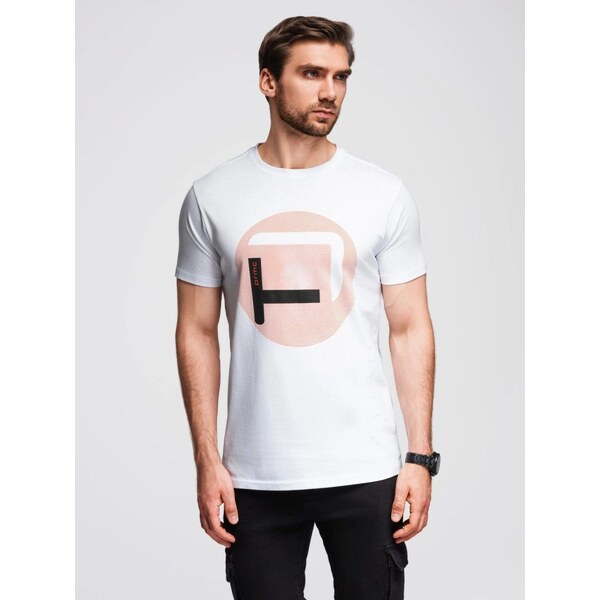 Ombre Clothing Biele pánske tričko s trendy potlačou V1 TSPT-0245 65763207