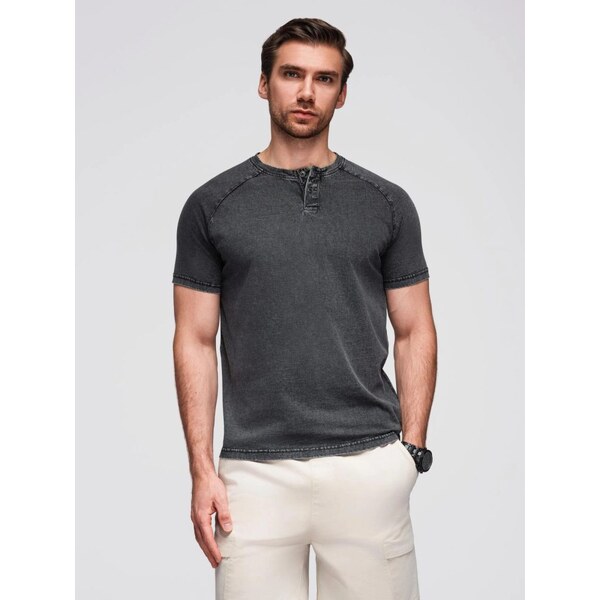 Ombre Clothing Čierne tričko s vypraným vzorom na gombíky V1 TSWT-0150 65763212