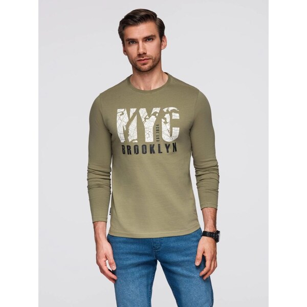 Ombre Clothing Pánske olivové tričko s výrazným nápisom V2 LSPT-0131 65763219