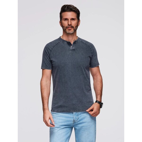 Ombre Clothing Tmavomodré tričko s vypraným vzorom na gombíky V2 TSWT 65763213