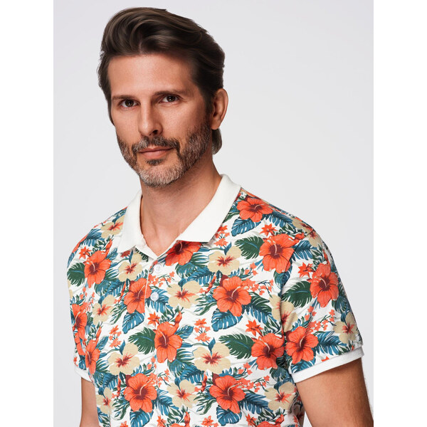 Ombre Cotton polo shirt with floral print - white 64793436