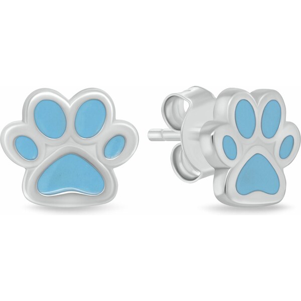 Brilio Silver Roztomilé strieborné náušnice Svetlomodrá labka 66583584