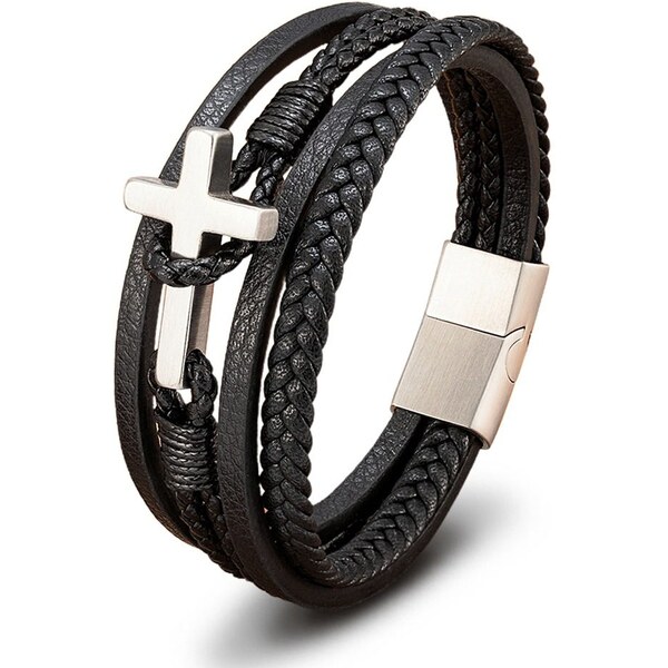 Pánsky viacvrstvový náramok s krížom 65764963