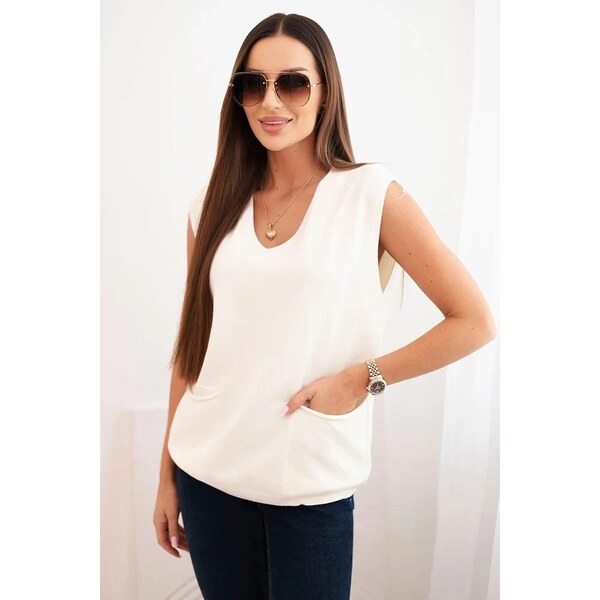 MladaModa Viskózový sveter bez rukávov s vreckami model R2013 farba 65727690