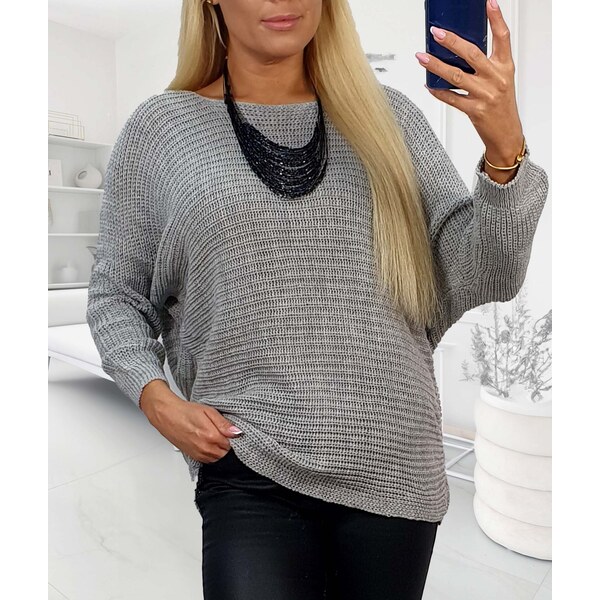 Sveter s raglánovými rukávmi sivý 65765969