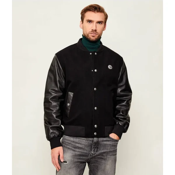 Just Cavalli Vlnená bunda bomberka | regular fit | s prímesou kože 65766211