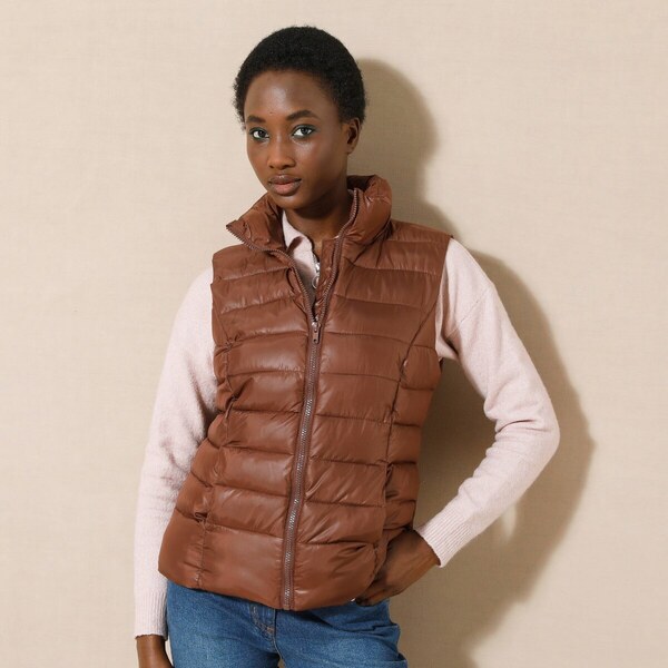 Nepremokavá prešívaná vesta na zips čokoládová 038 Blancheporte 56607686