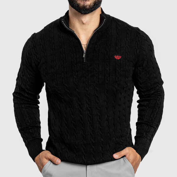 Pánsky sveter Iron Aesthetics Cable Knit, čierny 65685246