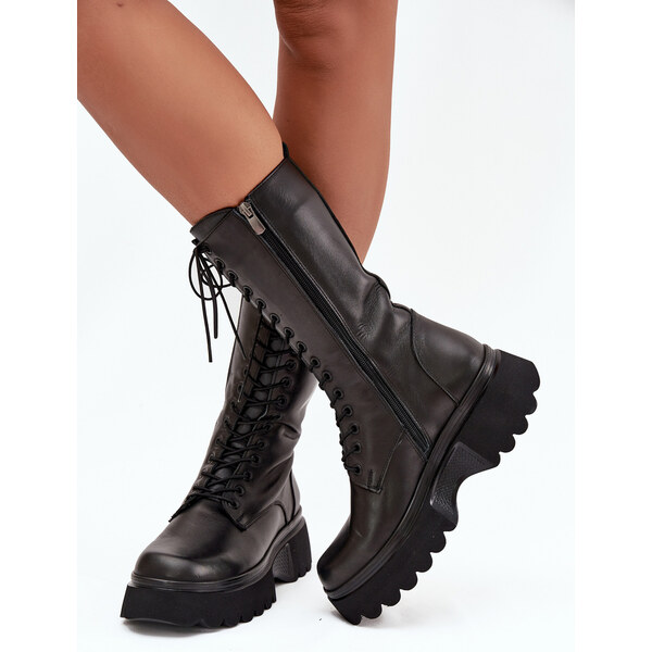 Kožené zateplené čižmy na platforme Artiker 66474260