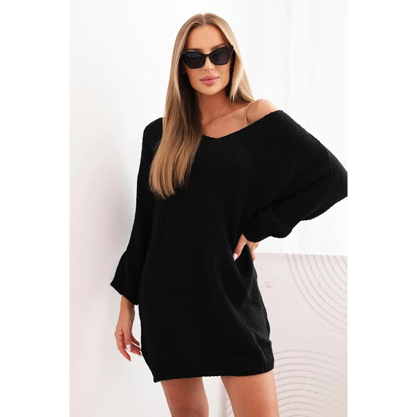 K-Fashion Dámske Plus veľkosť vlny V-neck šaty čierna 65554612