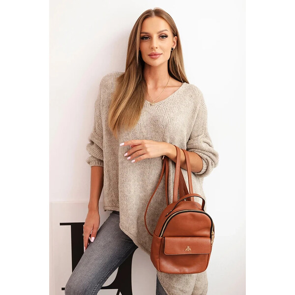 K-Fashion Plus veľkosť Dámske asymetrické V-neck vlnený sveter tmavo 65554616