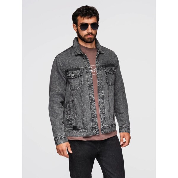 Ombre Clothing Pánska grafitová rifľová bunda V5 JADJ-0219 65780962