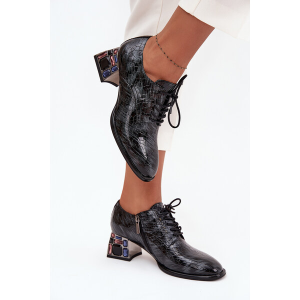 ARTIKER Kožené lakované dámske topánky s kryštálmi 66474273