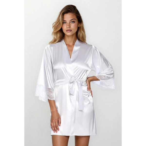 DKaren Saténový župan Trixa biely s čipkou 33269401