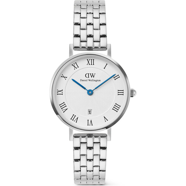 Daniel Wellington Petite 28 Roman Numerals Date 5-Link White Silver 66579835