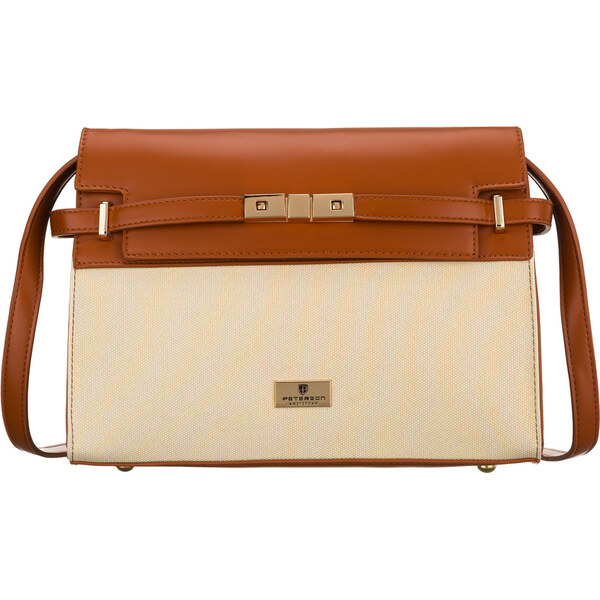 Dámska crossbody kabelka Peterson v ecru a hnedej farbe so zapínaním 66066998