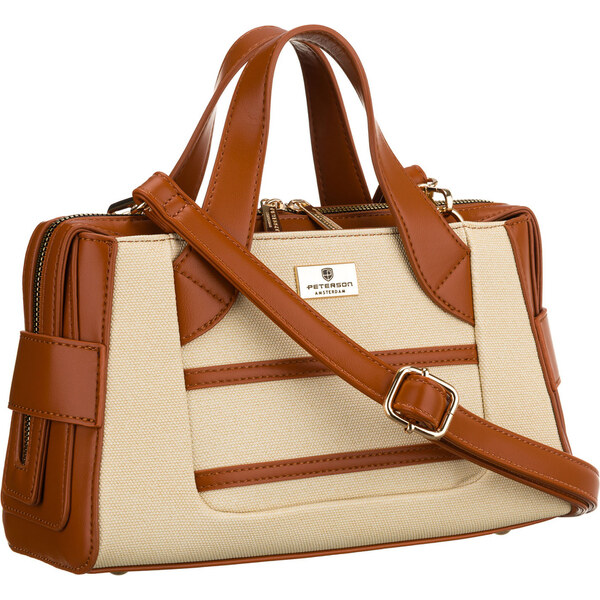 Dámska elegantná kabelka Peterson ecru–hnedá so zlatými detailmi a 66067000