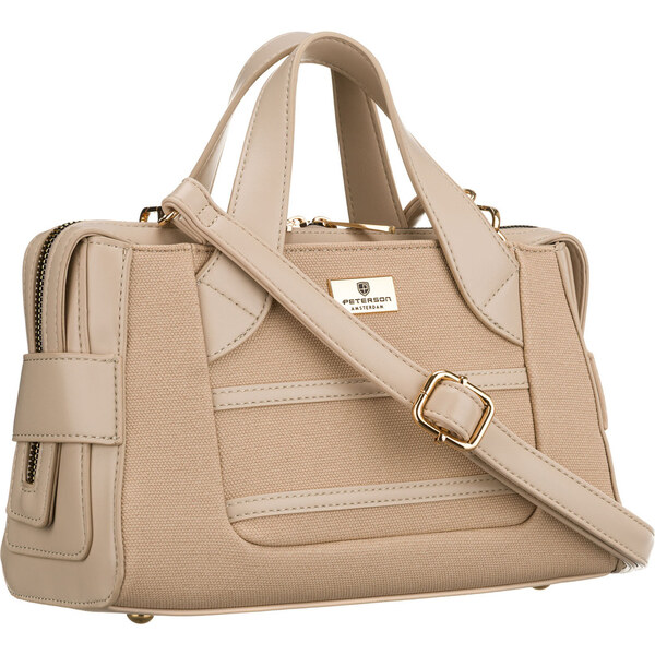 Dámska béžová elegantná kabelka Peterson so zipsom a nastaviteľným 66067001