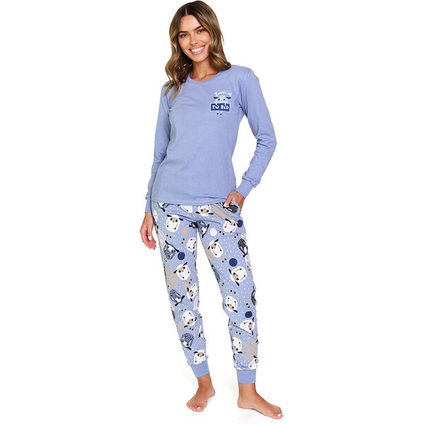 DN Nightwear Bavlnené dámske pyžamo Sheep Back To Bed modré 66030016