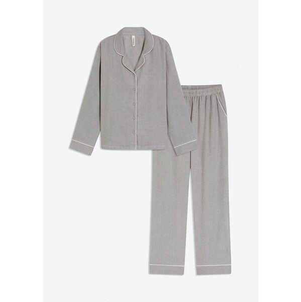 bonprix Flanelové pyžamo so vzorom rybej kosti, farba šedá 65805827
