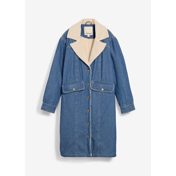 bonprix Zimný kabát, denim, teplo podšívaný, Teddy, farba modrá 65805933