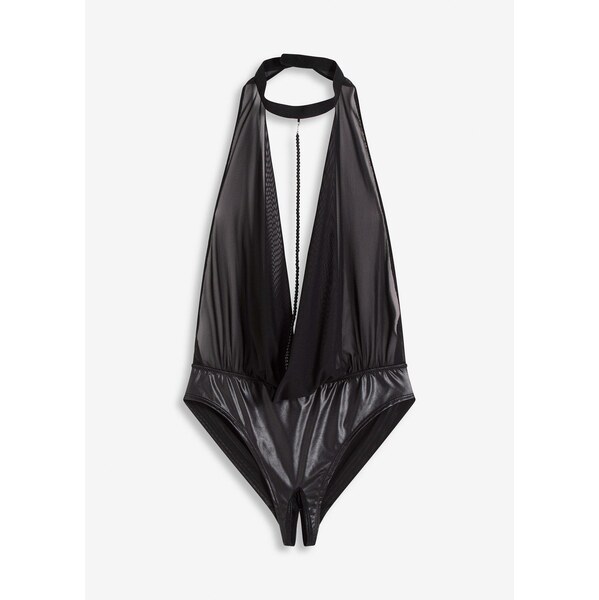 bonprix Body s prestrihom Wetlook, farba čierna 65806433