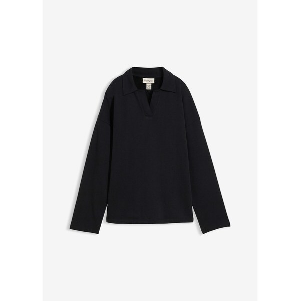 bonprix Mikina s pleteným polo golierom z bio bavlny, farba čierna 65856554