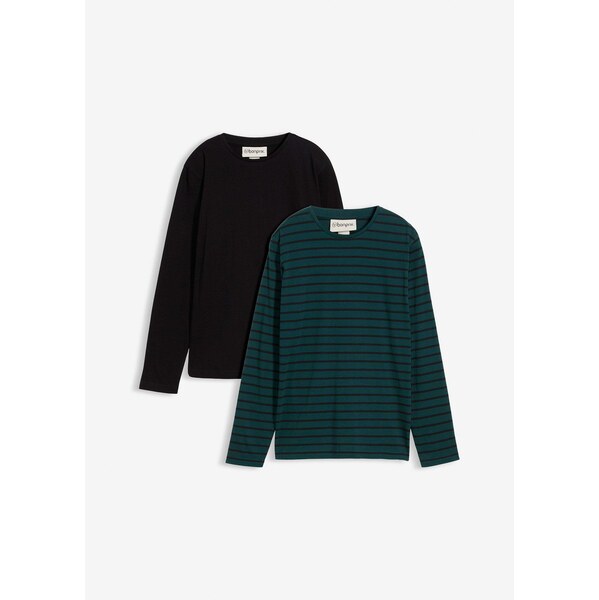 bonprix Tričko s dlhým rukávom s bio bavlnou (2 ks), farba čierna 65806727