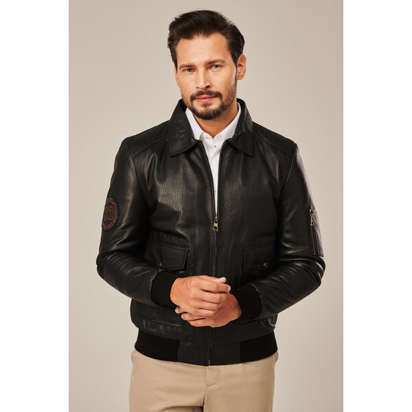 KONOPKA Pánska kožená letecká bunda militares čierna 61972698