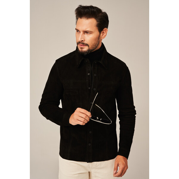 KONOPKA Pánska semišová kožená bunda čierna 61972699