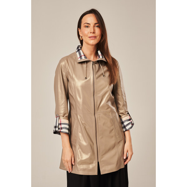 KONOPKA Béžový kožený kabát dámsky 62313821
