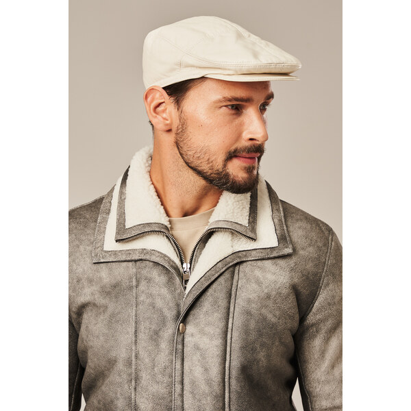 KONOPKA Biela kožená panska čiapka gatsby 62382927