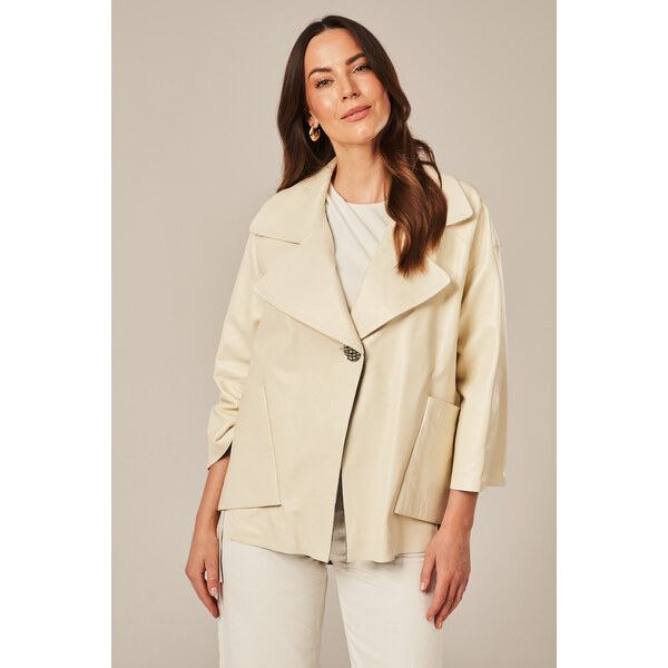 KONOPKA Elegantná dámska kožená bunda béžovej farby 62473734