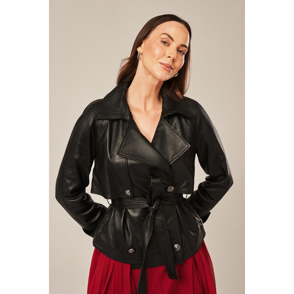 KONOPKA Dámska kožená bunda s opaskom 62970274