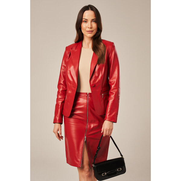 KONOPKA Dámsky kožený blazer červený sako 63089877