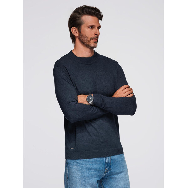 Ombre Mens knitted half turtleneck with viscose - navy blue 64788203