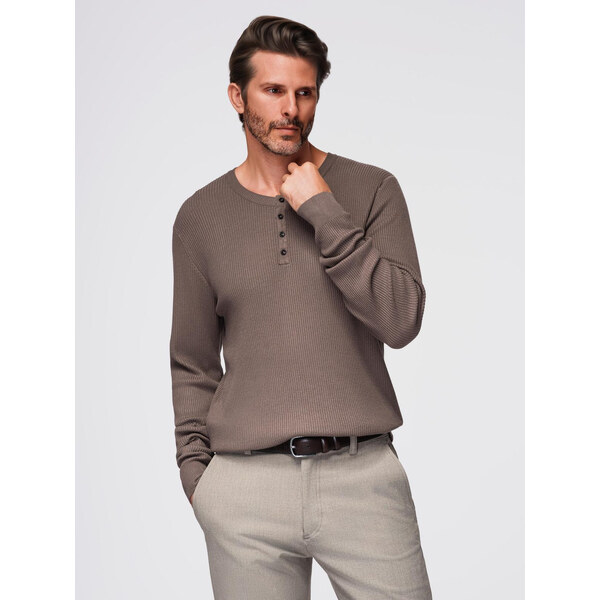 Ombre Mens ribbed sweater with buttons at the neckline - ash 65236970