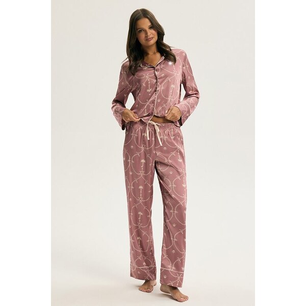 Esotiq Saténové pyžamo dlhé Cosmati staroružové 66030017