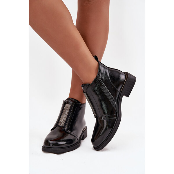 S. BARSKI Lakované zateplené dámske čižmy s nízkym opätkom S.Barski 65927863