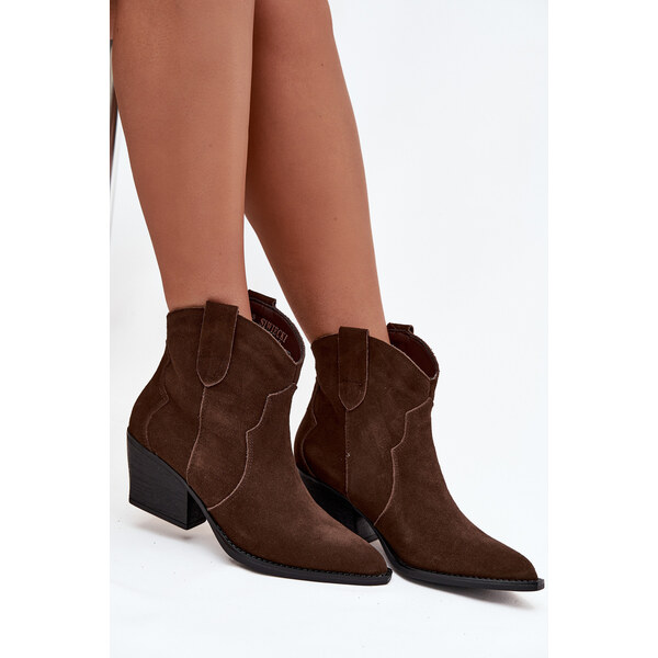 Boto Skĺzavacie dámske kožené čižmy z prírodného semišu čokoládové 66683129