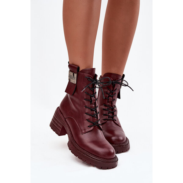 Kožené dámske pracovné topánky na platforme s dekoratívnym detailom 66108023