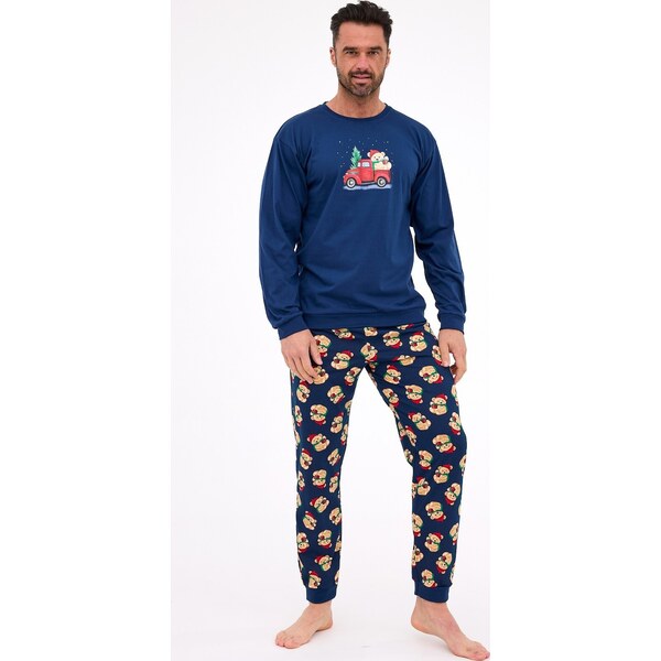 Cornette Tmavomodré dlhé pánske vianočné pyžamo Teddy 115/290 Teddy 2 65832139
