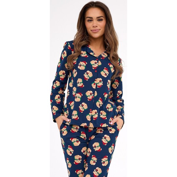 Cornette Tmavomodré dámske dlhé pyžamo s vianočnou potlačou 482/459 65832146
